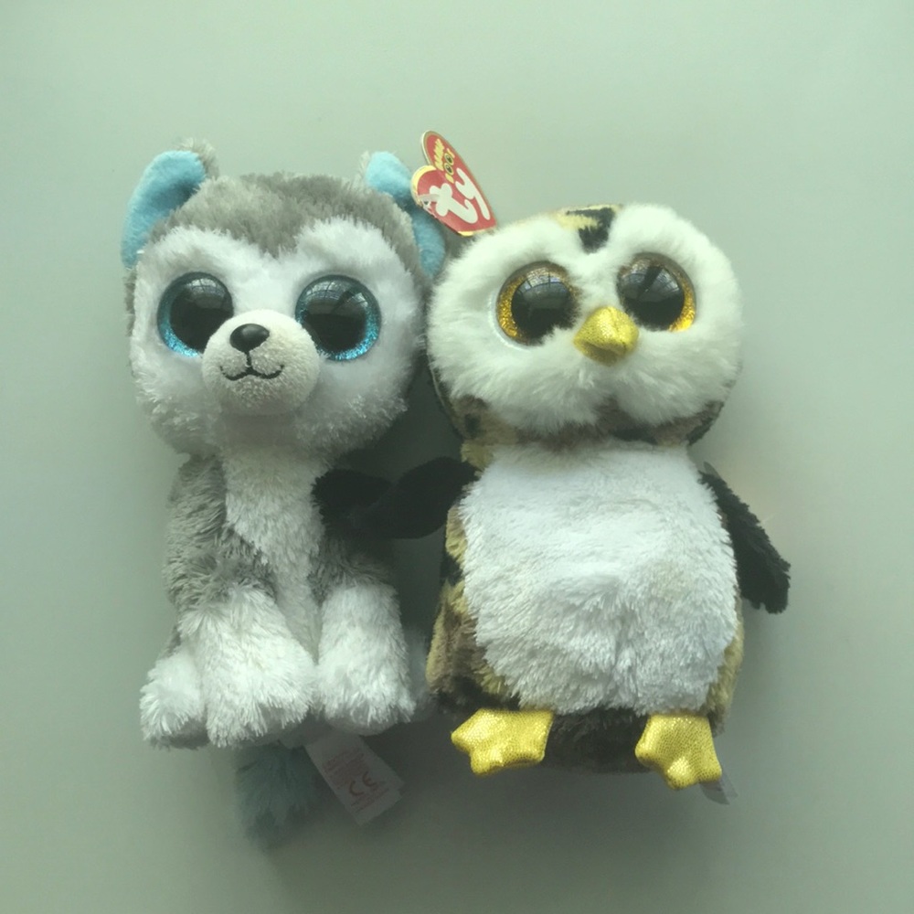 2 TY Beanie Boos Stuffed animals plushie wolf &owl